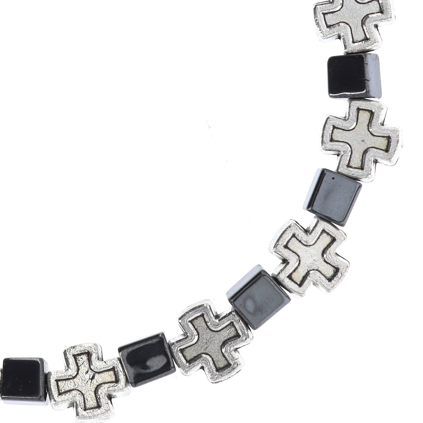 Bracciale elastico in pietra dura Ematite e crocette in metallo