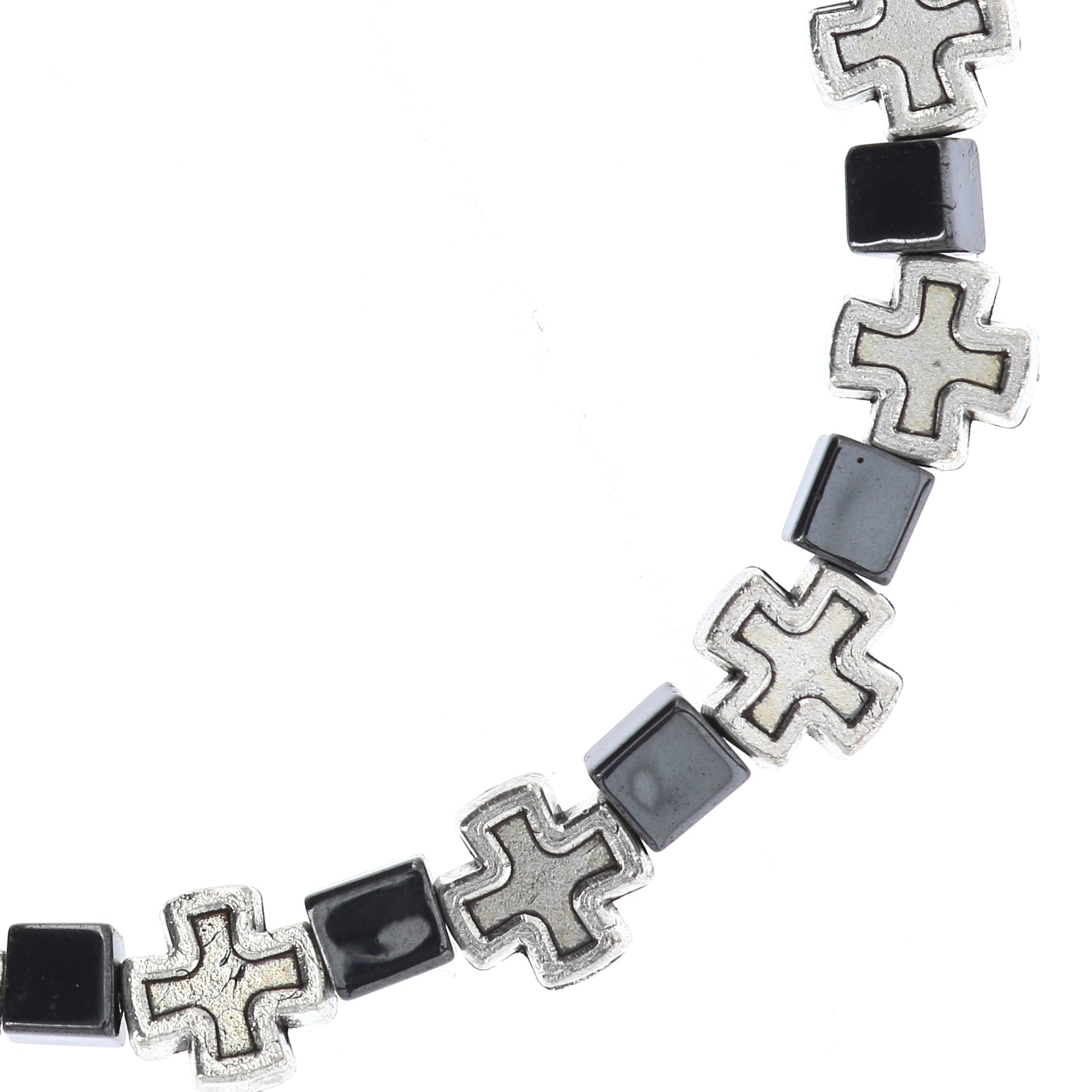 Bracciale elastico in pietra dura Ematite e crocette in metallo