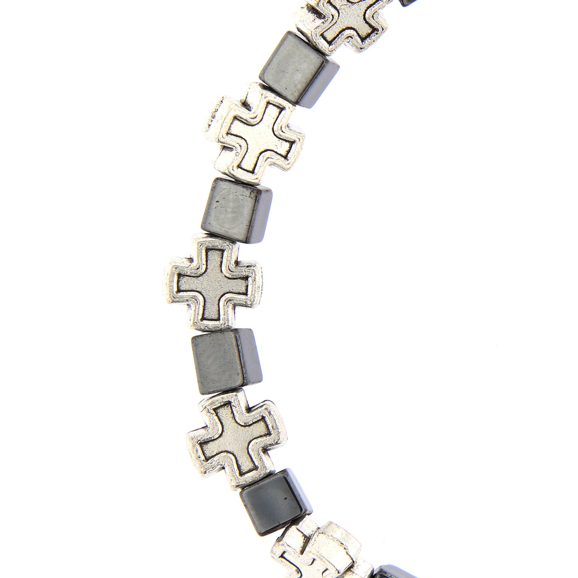 Bracciale elastico in pietra dura Ematite e crocette in metallo