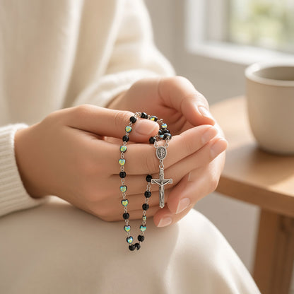 Rosary with 6 mm scarab-colored heart beads