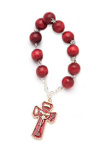Ricordino Cresima - Decina del Rosario, grani in legno rosso 8 mm