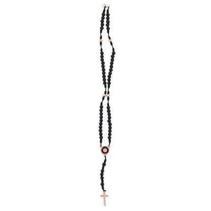 Corona indossabile in corda e grani in legno nero 6 mm