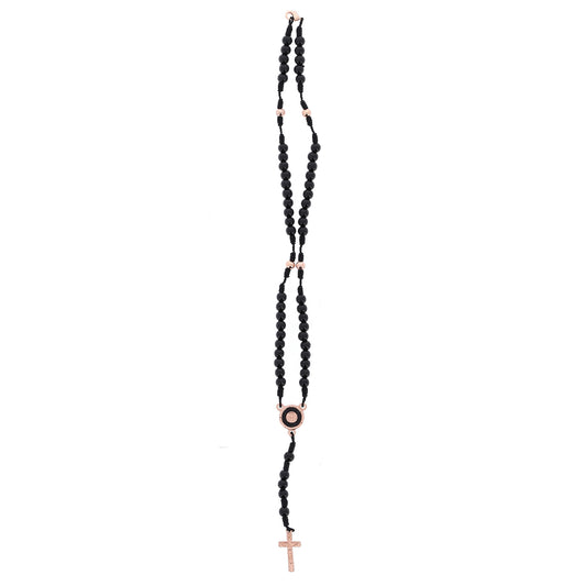 Corona indossabile in corda e grani in legno nero 6 mm