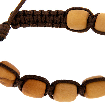 Bracciale decina san Benedetto in corda, grani in legno d'olivo 8 mm