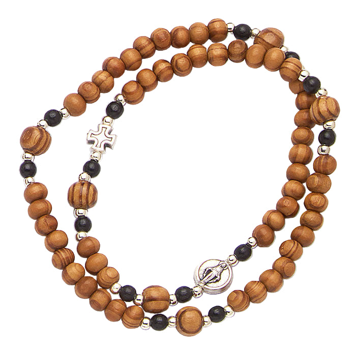 Corona elastica con grani in legno 6 mm