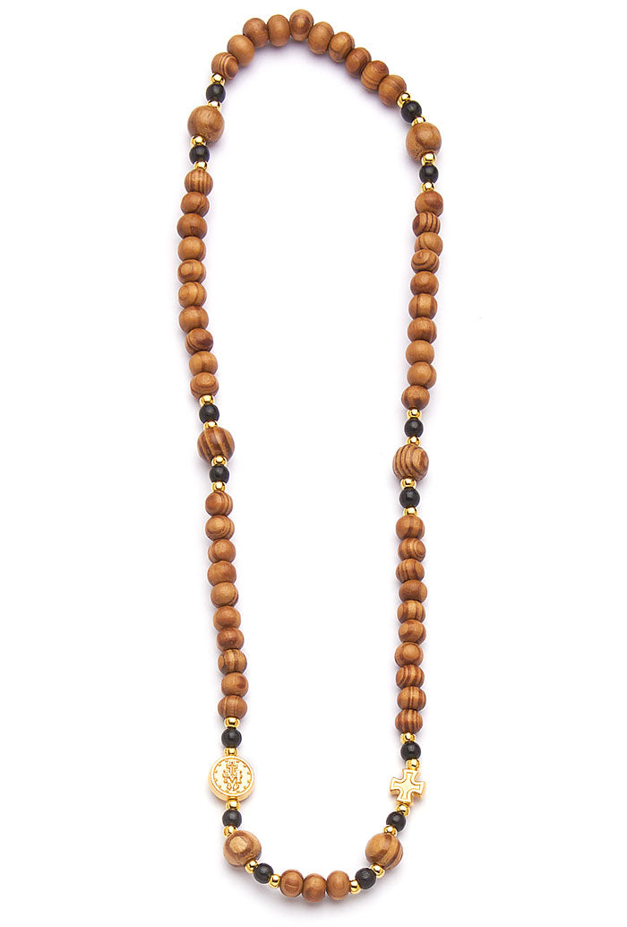 Corona elastica con grani in legno 6 mm