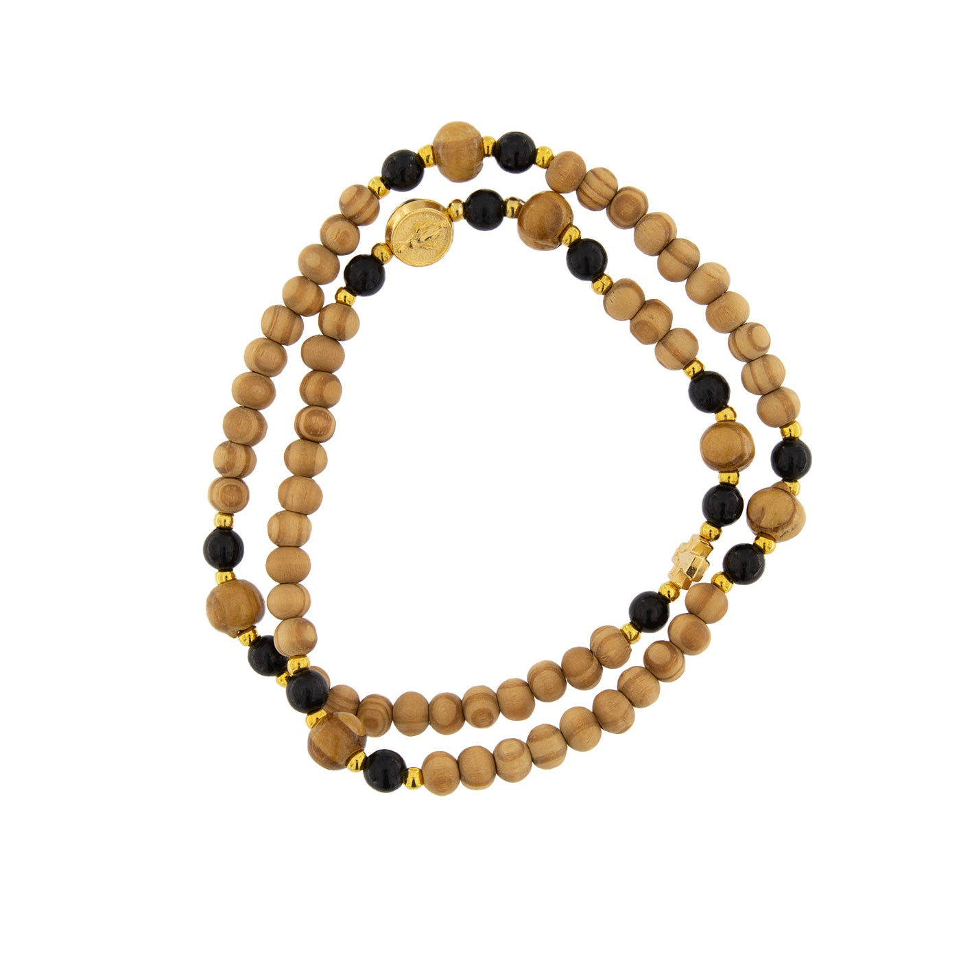 Corona elastica con grani in legno 6 mm