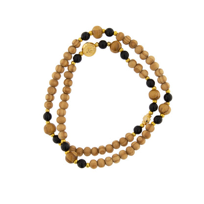 Corona elastica con grani in legno 6 mm