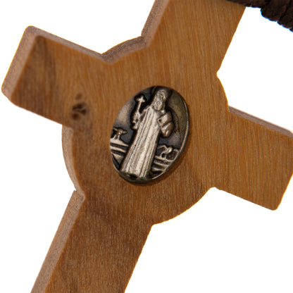 Corona indossabile San Benedetto in corda e grani legno d'ulivo 7 mm