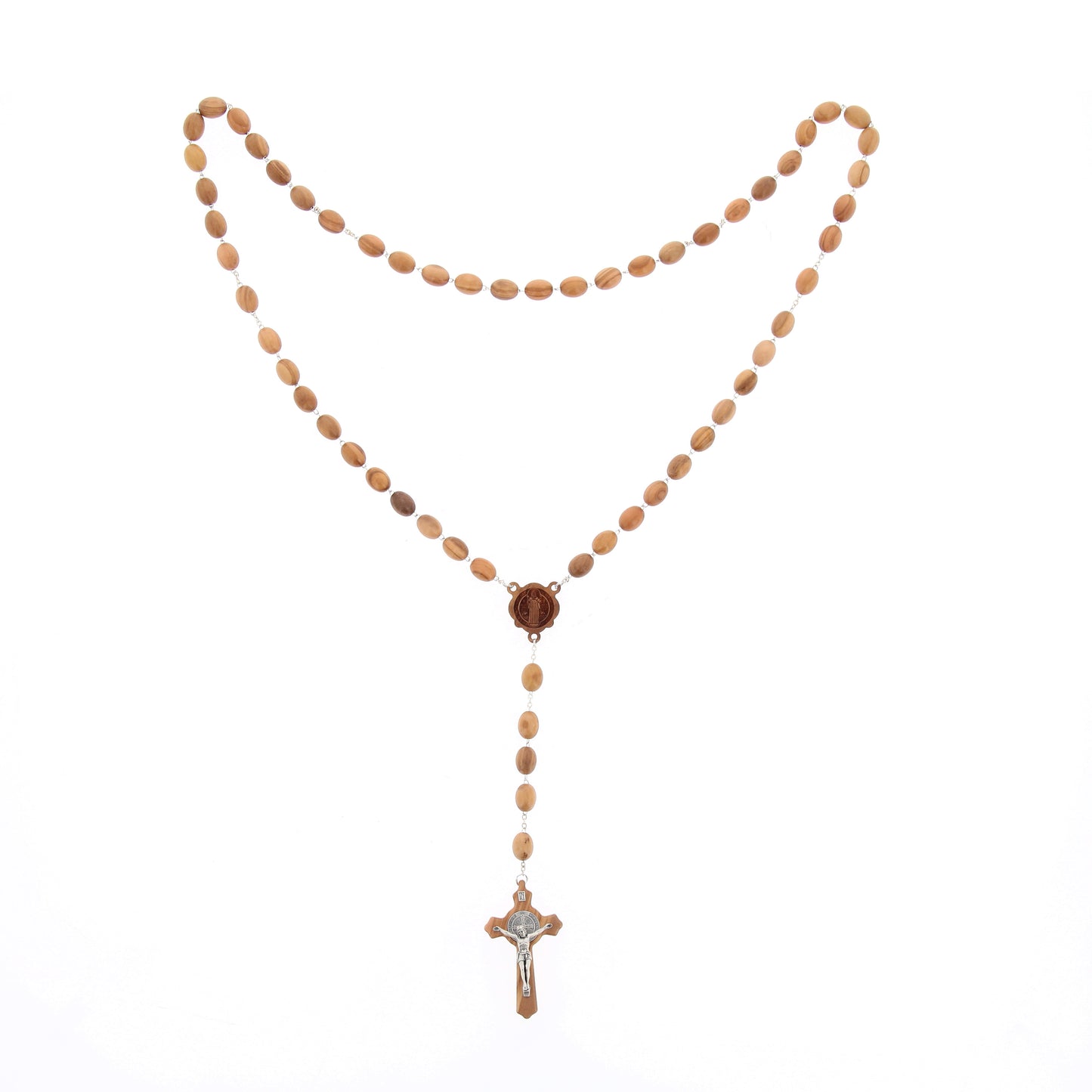 Rosario capoletto San Benedetto grani ovali in legno d'ulivo 12 mm