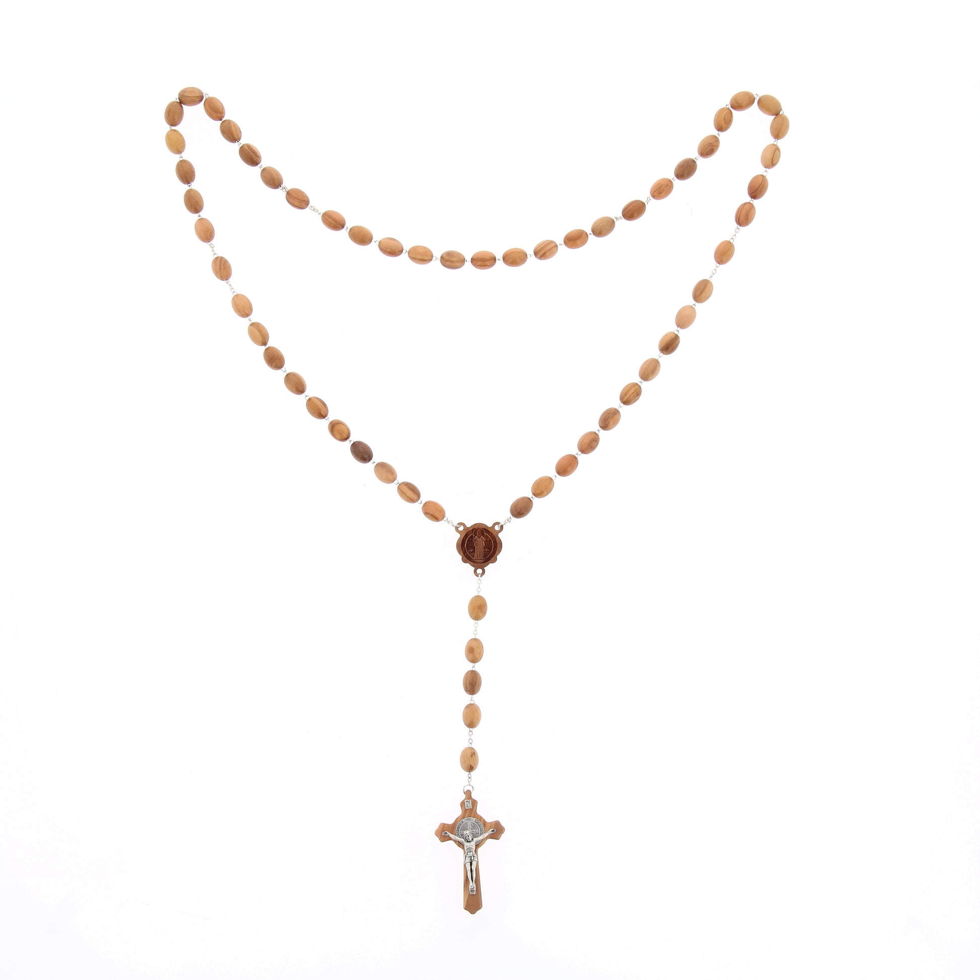 Rosario capoletto San Benedetto grani ovali in legno d'ulivo 12 mm