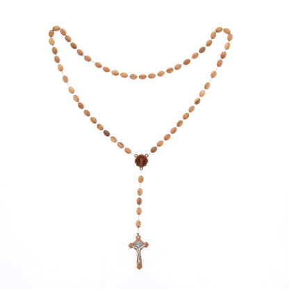 Rosario capoletto San Benedetto grani ovali in legno d'ulivo 12 mm