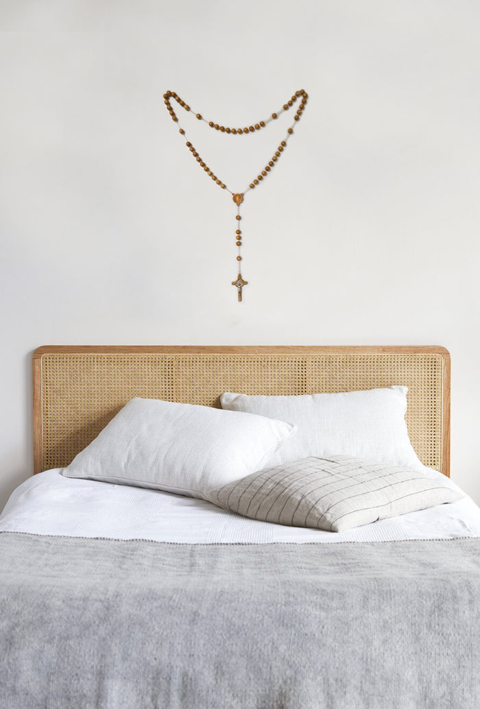 Rosario capoletto San Benedetto grani ovali in legno d'ulivo 12 mm