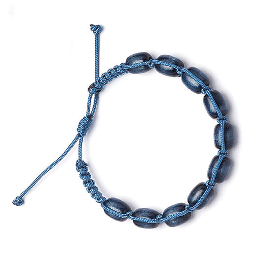 Bracciale decina in corda e legno, grani 11 mm