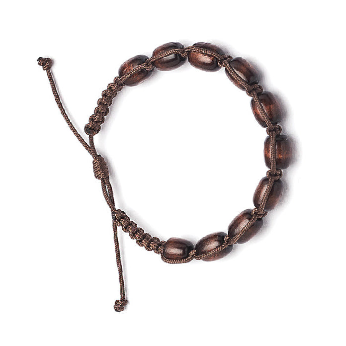 Bracciale decina in corda e legno, grani 11 mm