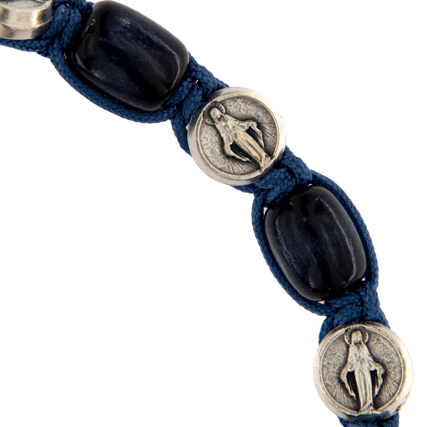 Bracciale decina Miracolosa in corda e grani legno blu 11 mm