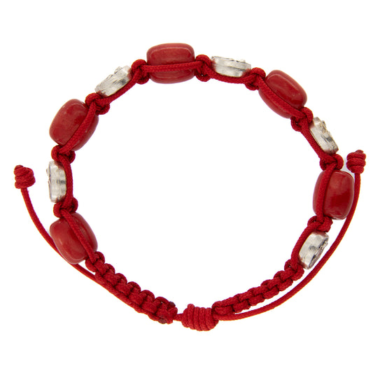 Bracciale decina Divina Misericordia in corda e grani legno rosso 11 mm