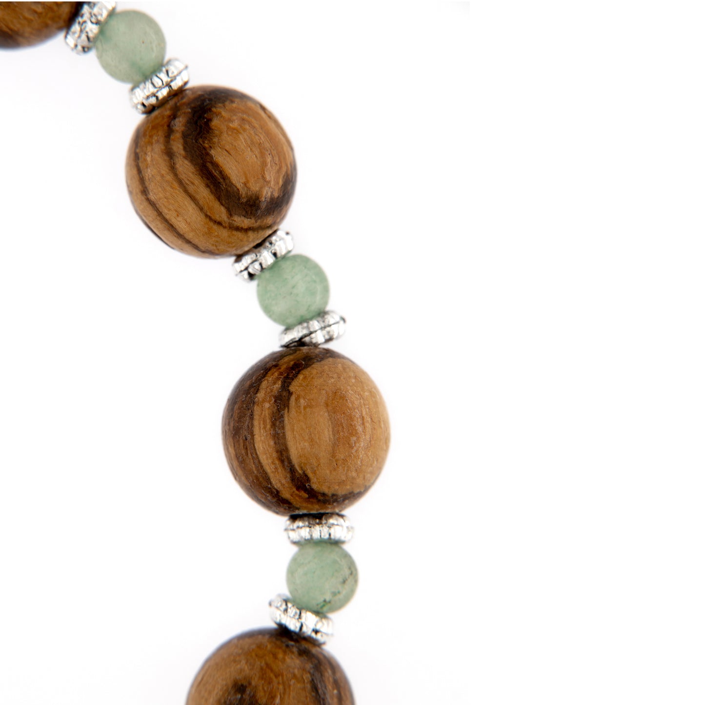Bracciale decina elastico, grani in legno e pietra avventurina