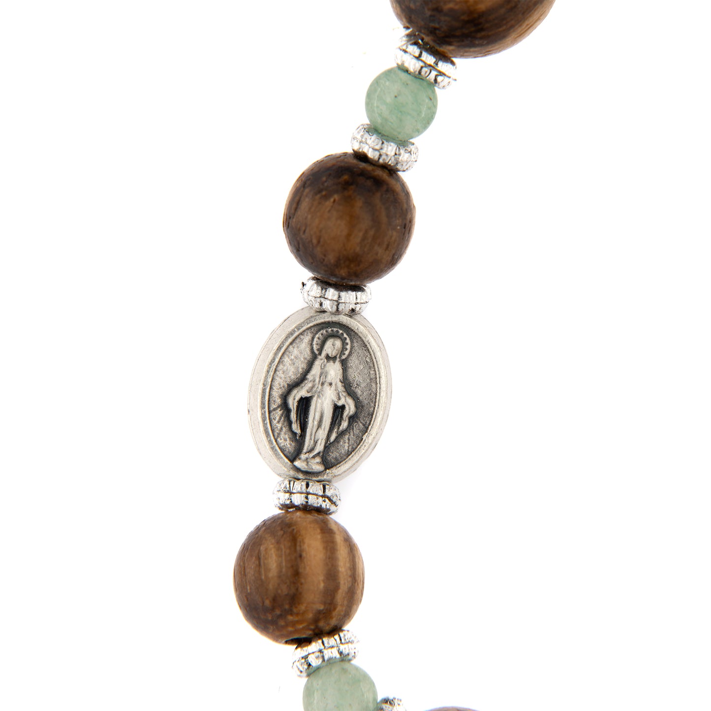 Bracciale decina elastico, grani in legno e pietra avventurina