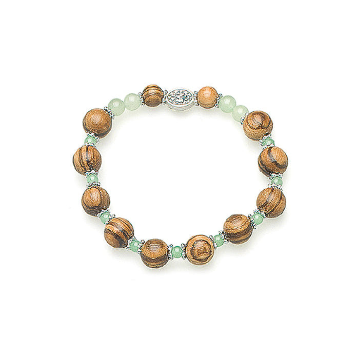 Bracciale decina elastico, grani in legno e pietra avventurina