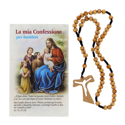 Ricordino Confessione - Corona in corda e grani in  legno 6 mm con confezione