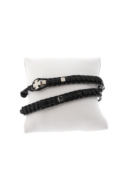 Bracciale Rosario in corda con grani quadrati in legno 5 mm