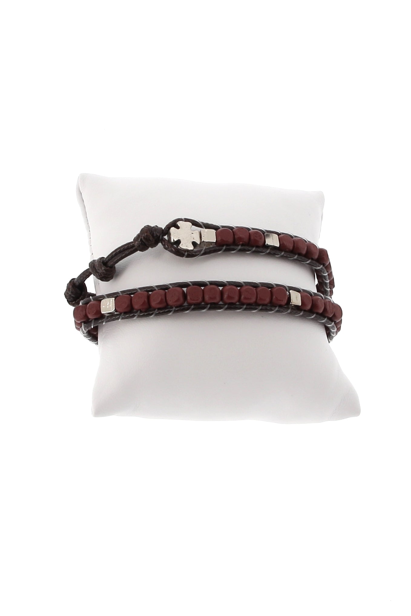 Bracciale Rosario in corda con grani quadrati in legno 5 mm