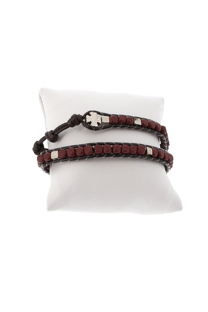 Bracciale Rosario in corda con grani quadrati in legno 5 mm