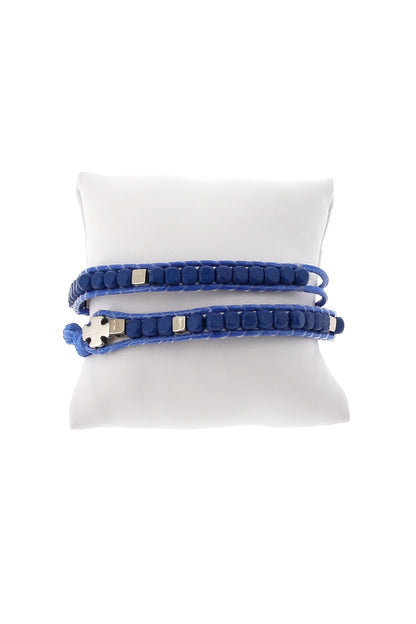 Bracciale Rosario in corda con grani quadrati in legno 5 mm