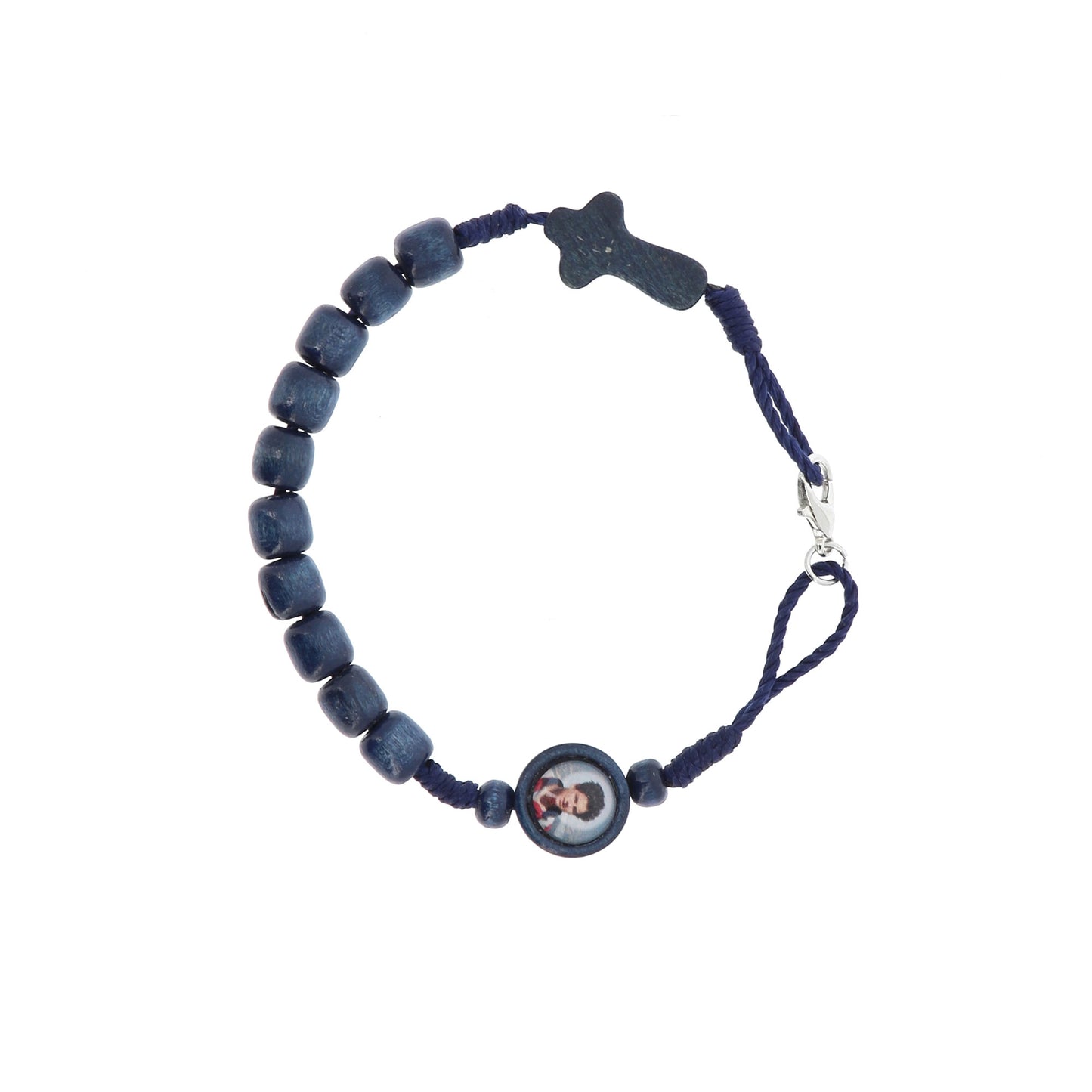 Bracciale Carlo Acutis con immagine, croce e chiusura moschettone