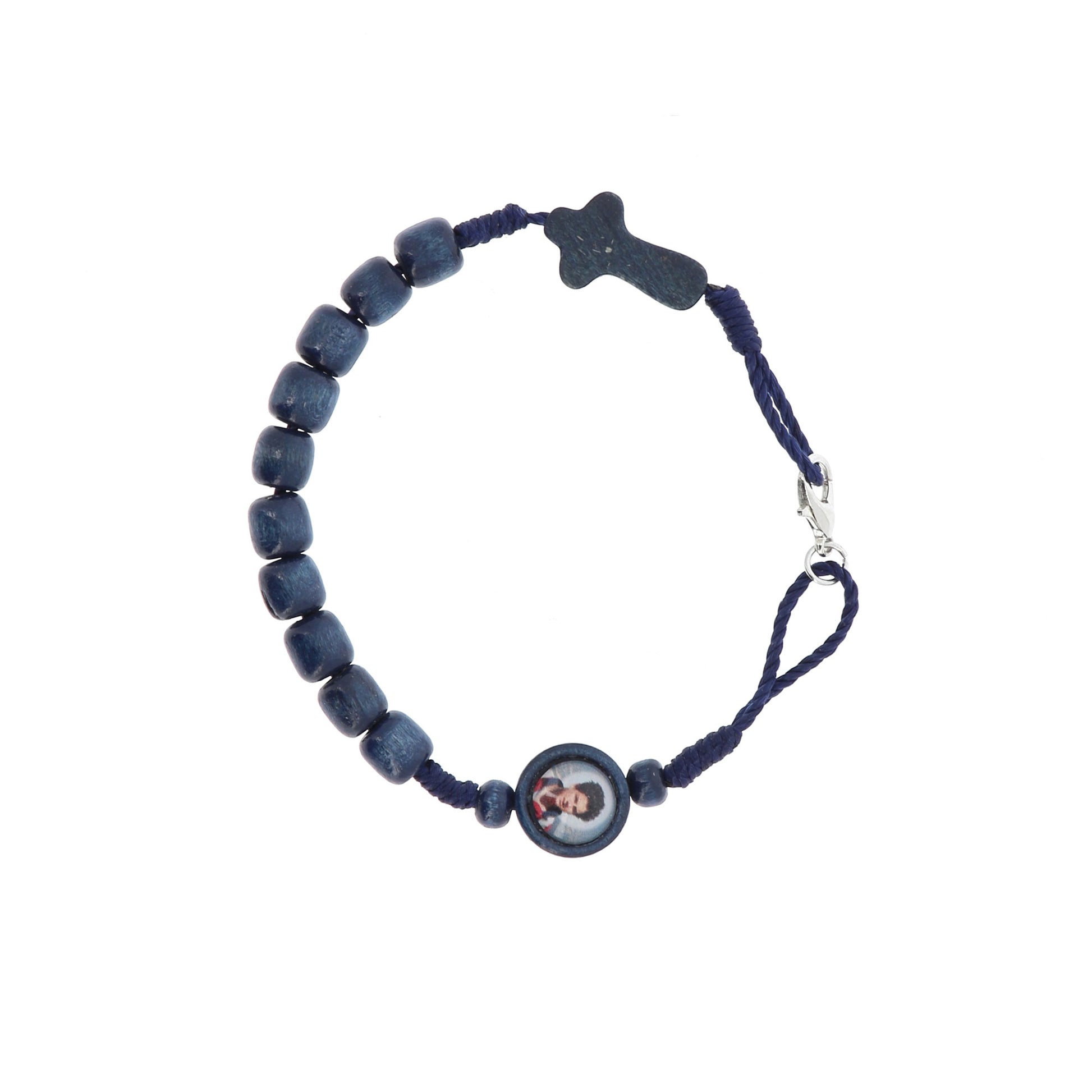 Bracciale Carlo Acutis con immagine, croce e chiusura moschettone