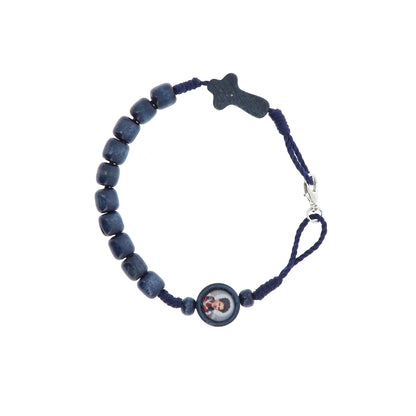 Bracciale Carlo Acutis con immagine, croce e chiusura moschettone