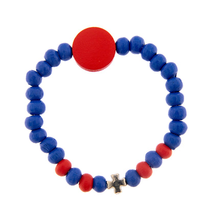 Bracciale elastico per bambini con immagine Carlo Acutis e croce. Con confezione.