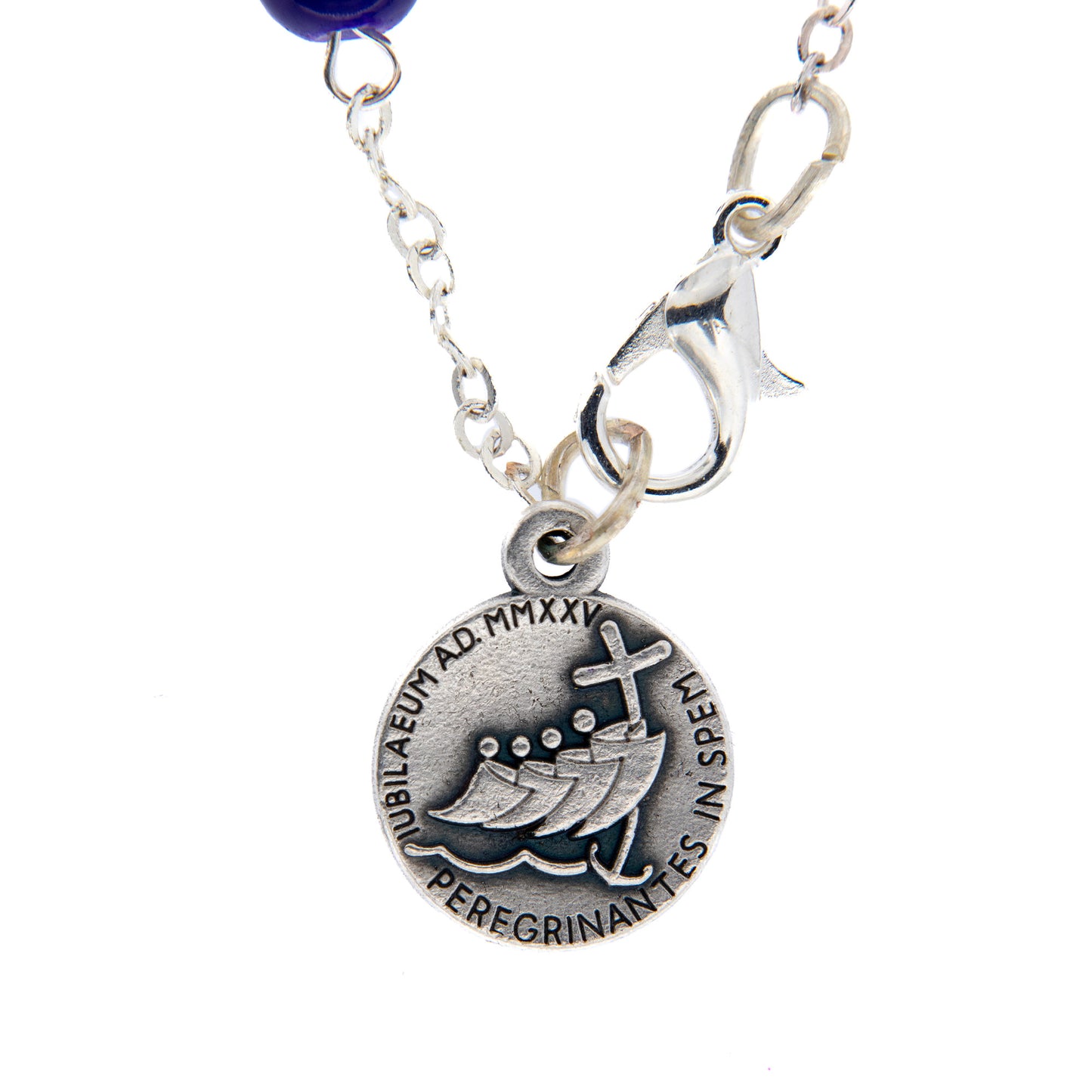 Bracciale decina del Giubileo in vetro laccato e medaglia. Lunghezza 21,5 cm