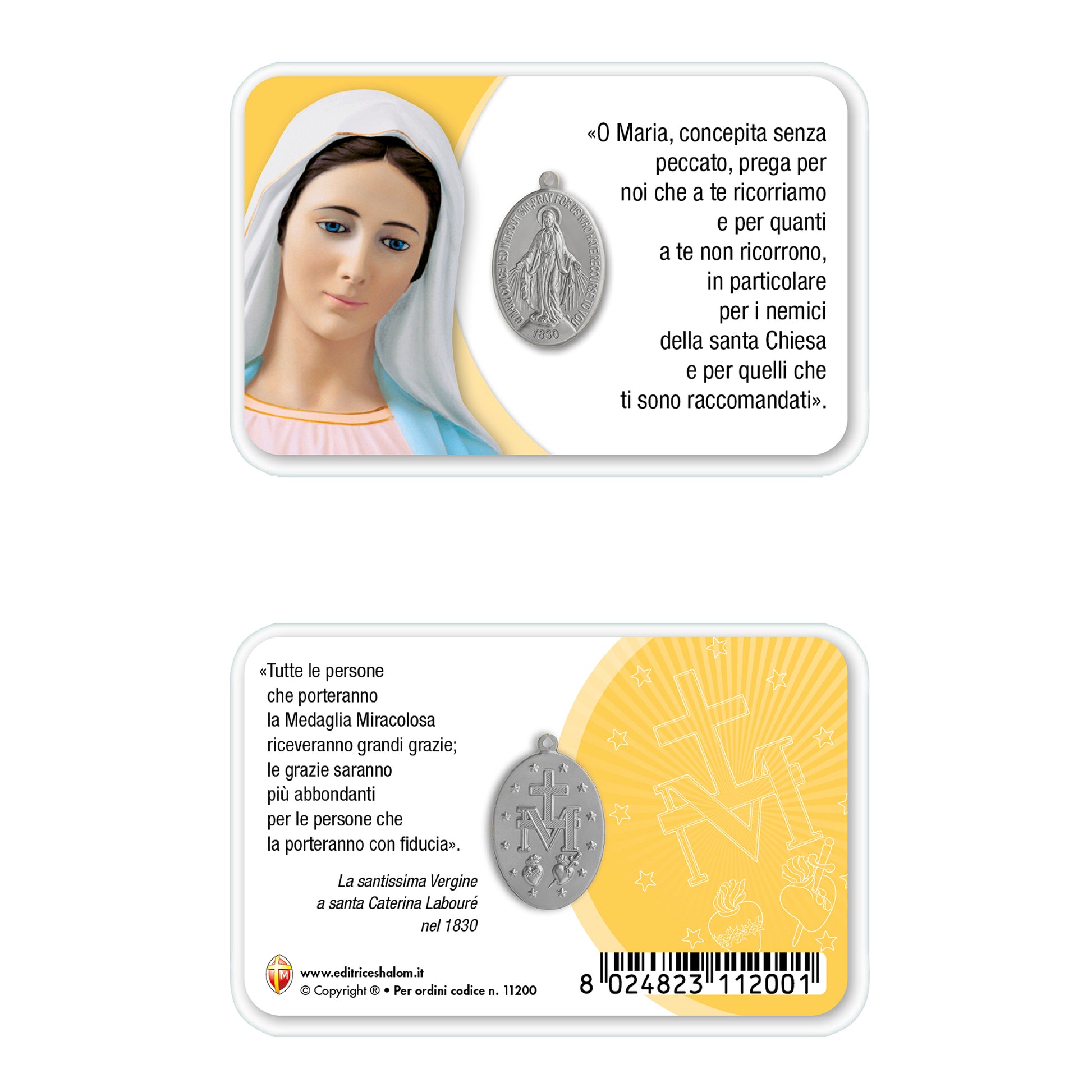 Card plastificata Madonna con medaglia Miracolosa e preghiera