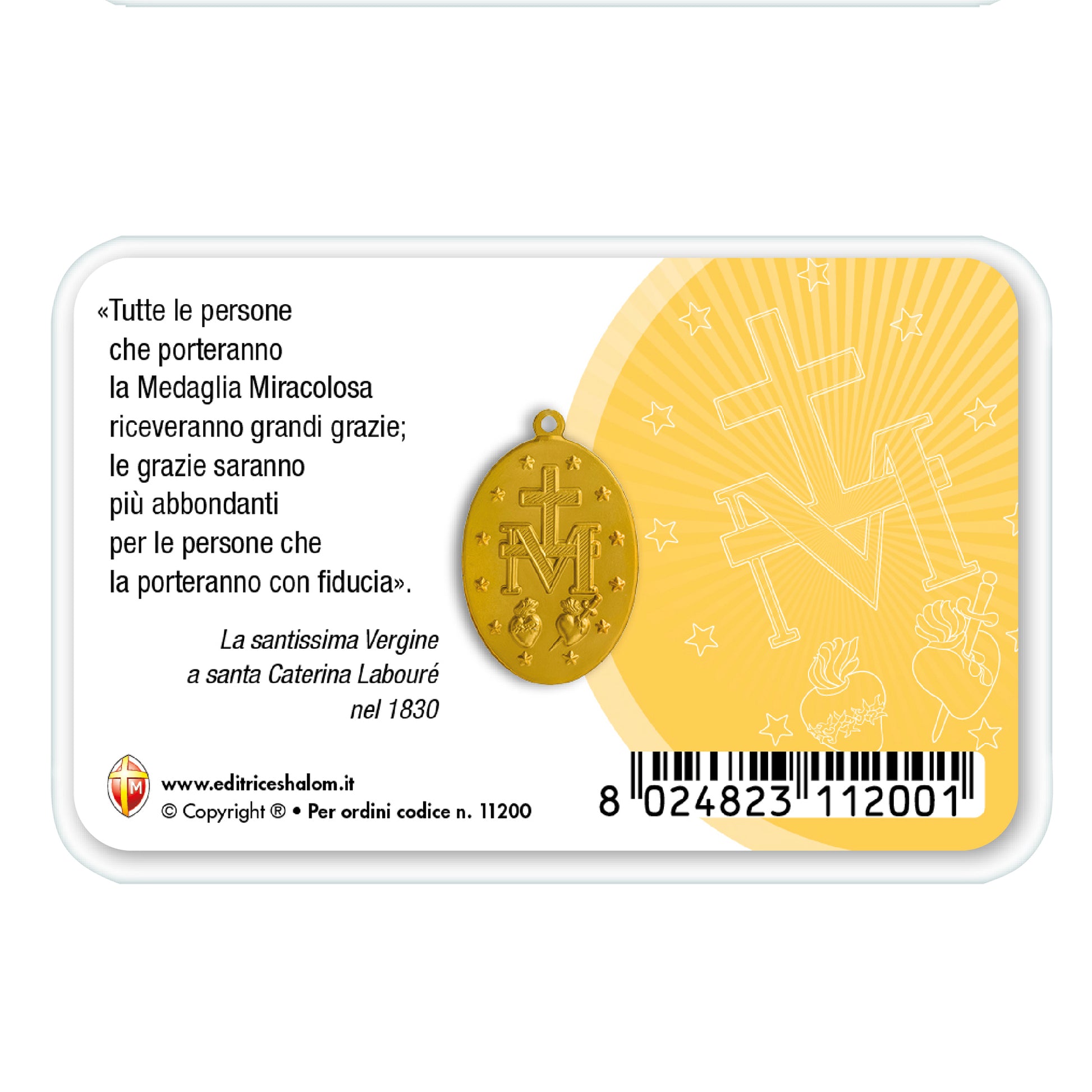 Card plastificata Madonna con medaglia Miracolosa e preghiera