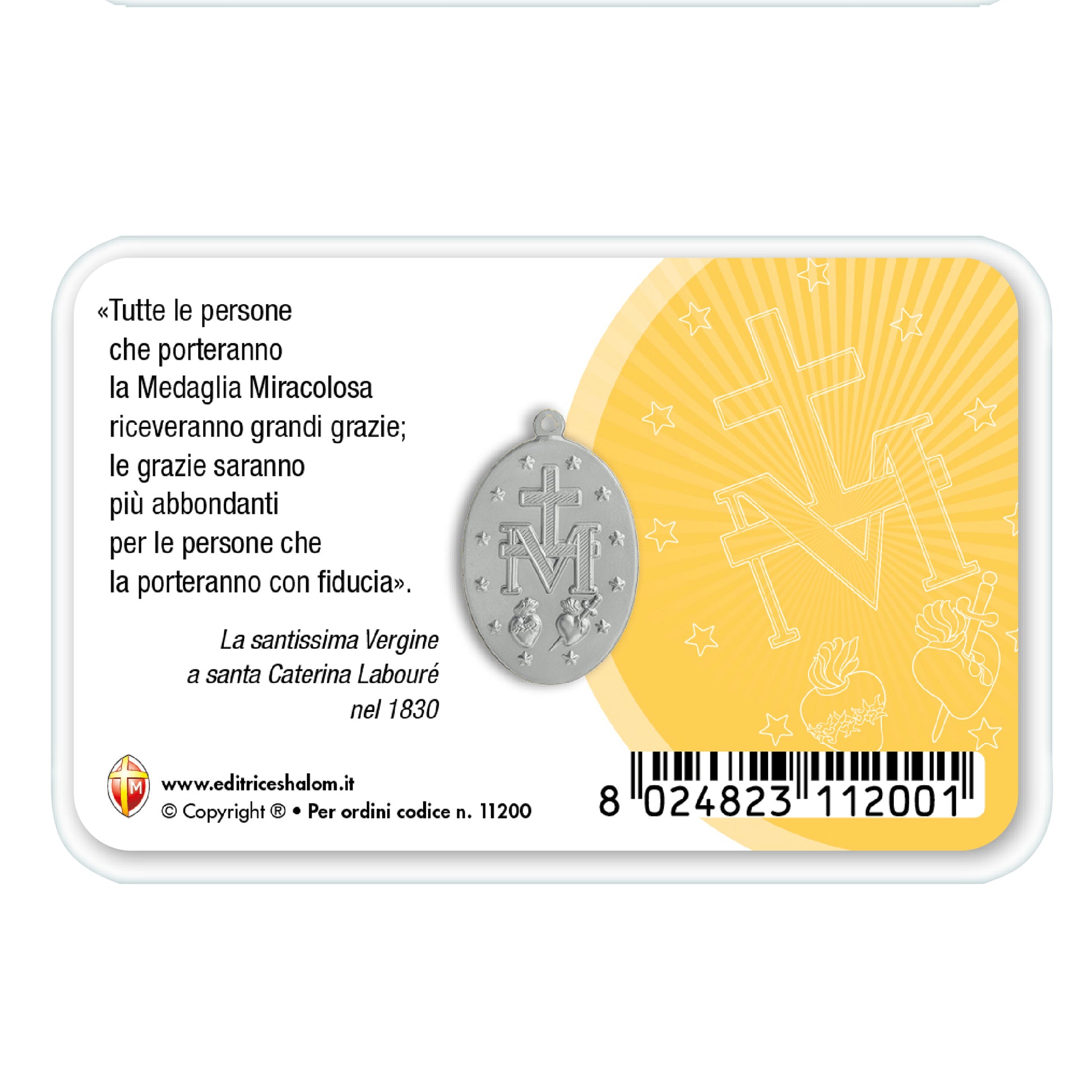 Card plastificata Madonna con medaglia Miracolosa e preghiera