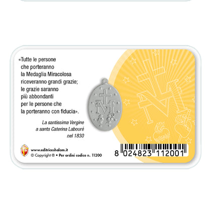 Card plastificata Madonna con medaglia Miracolosa e preghiera