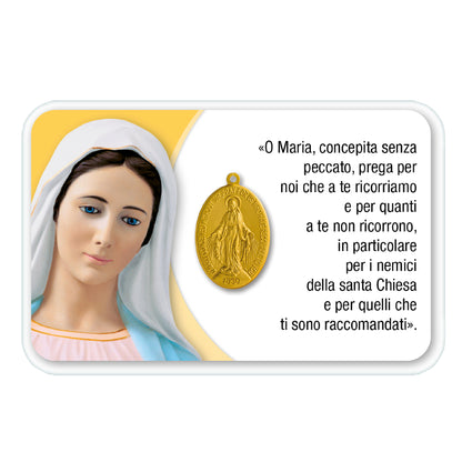 Card plastificata Madonna con medaglia Miracolosa e preghiera