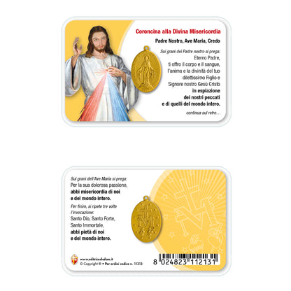 Card plastificata Divina Misericordia con medaglia Miracolosa e preghiera