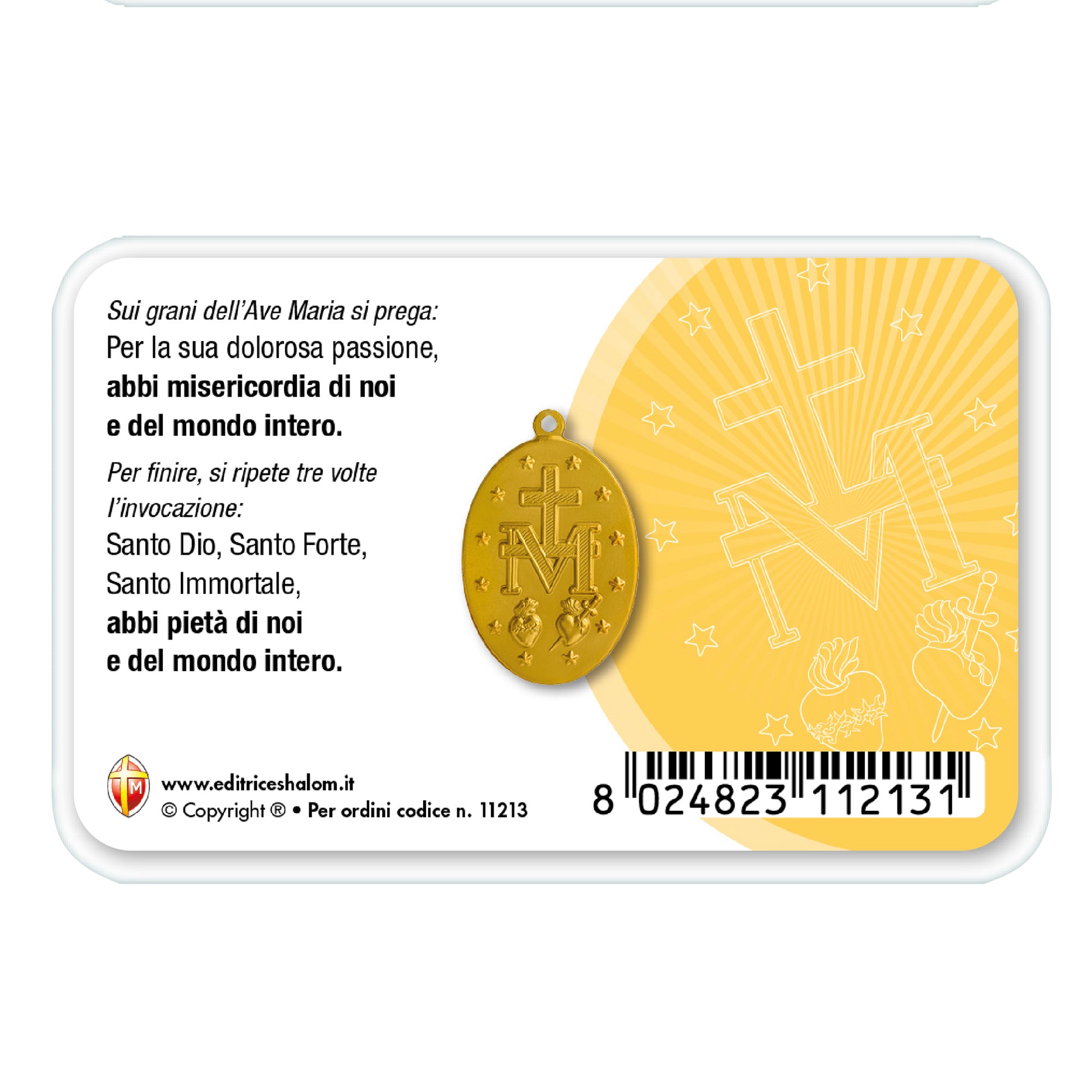 Card plastificata Divina Misericordia con medaglia Miracolosa e preghiera