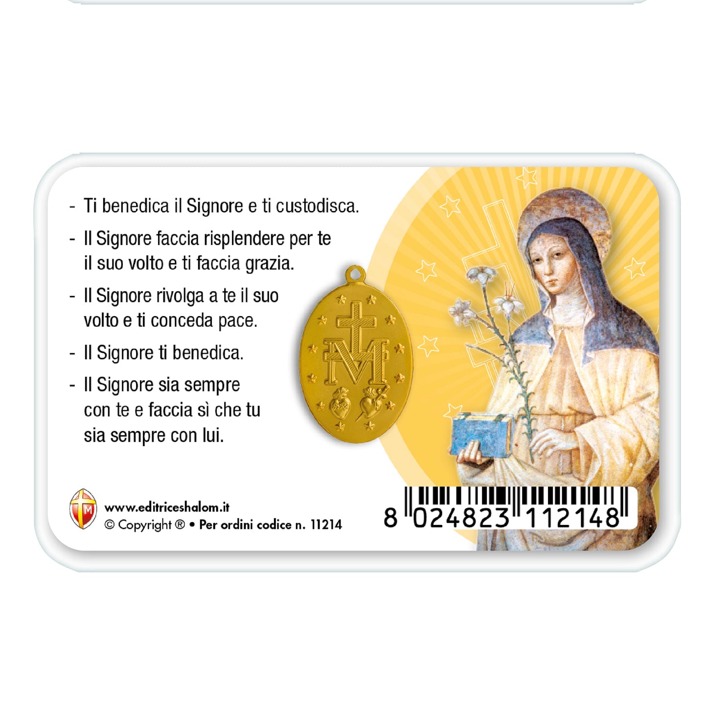 Card plastificata San Francesco e Santa Chiara con medaglia Miracolosa e preghiera