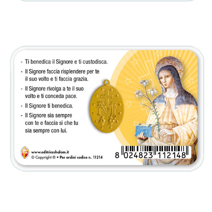 Card plastificata San Francesco e Santa Chiara con medaglia Miracolosa e preghiera