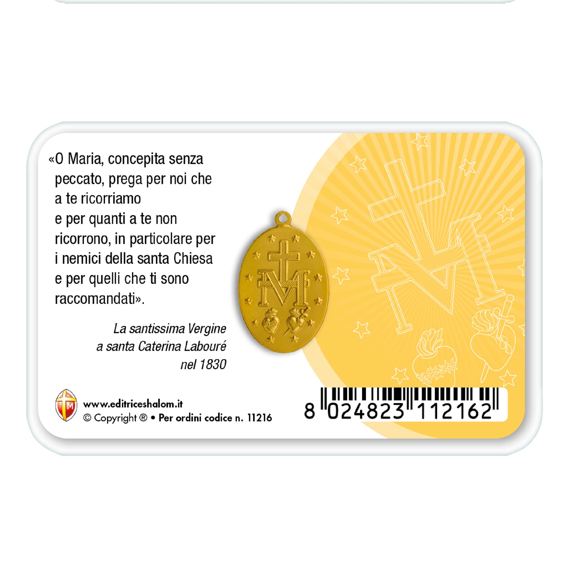 Card plastificata Madonna del Carmelo con medaglia Miracolosa e preghiera