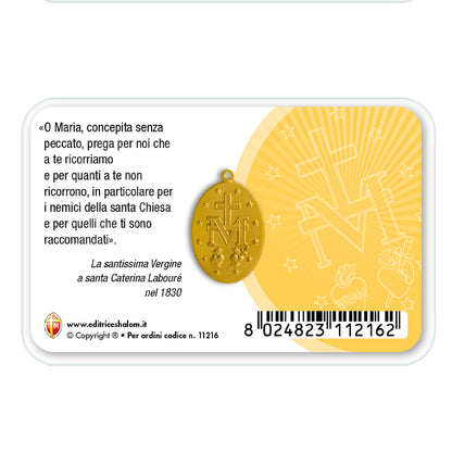 Card plastificata Madonna del Carmelo con medaglia Miracolosa e preghiera