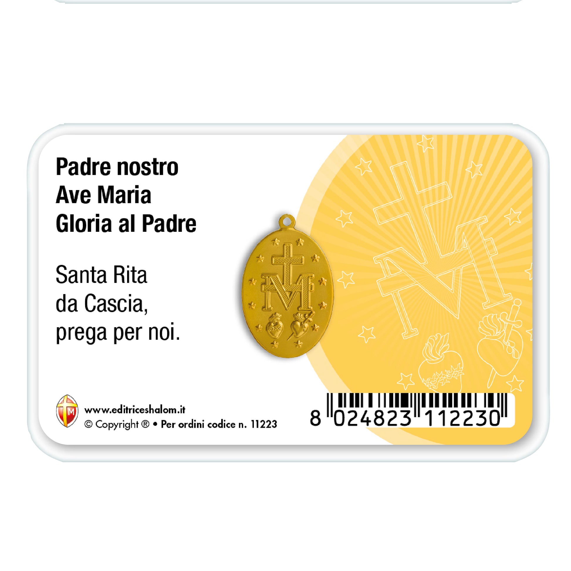 Card plastificata Santa Rita con medaglia Miracolosa e preghiera