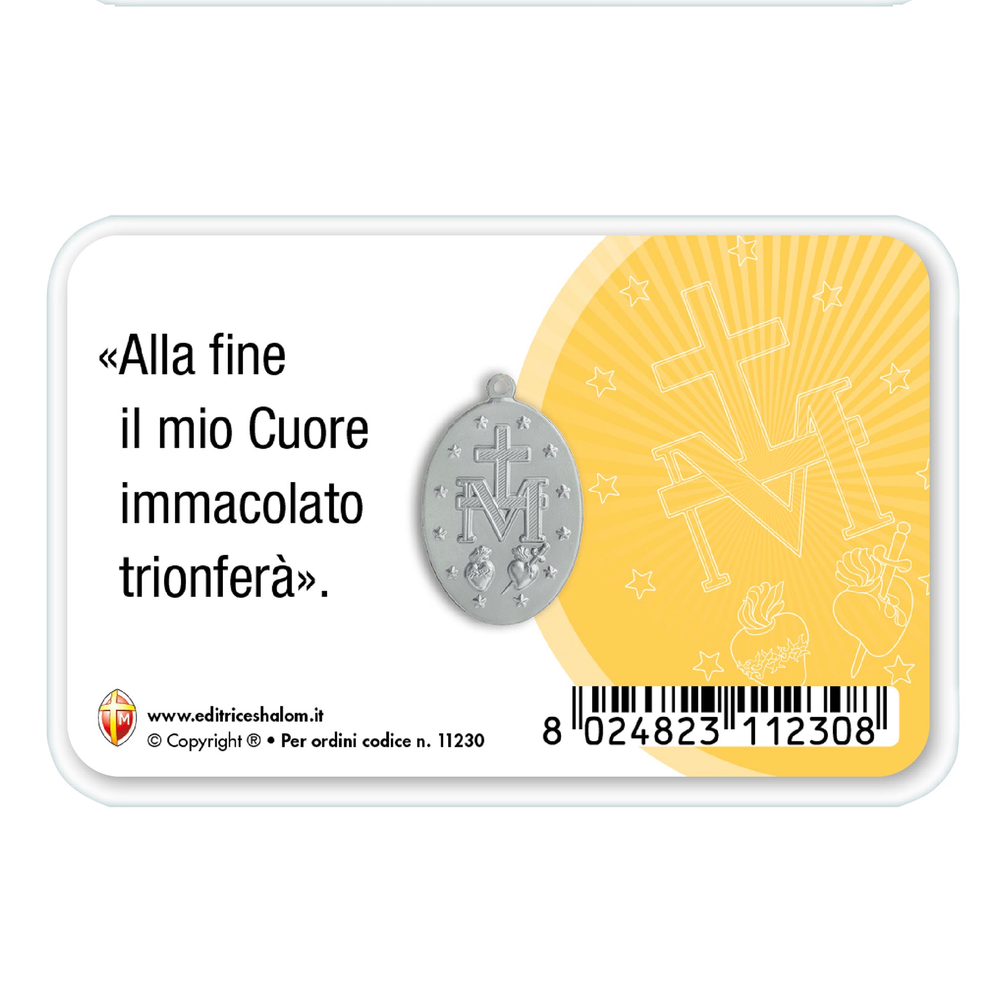 Card plastificata Madonna di Fatima con medaglia Miracolosa e preghiera