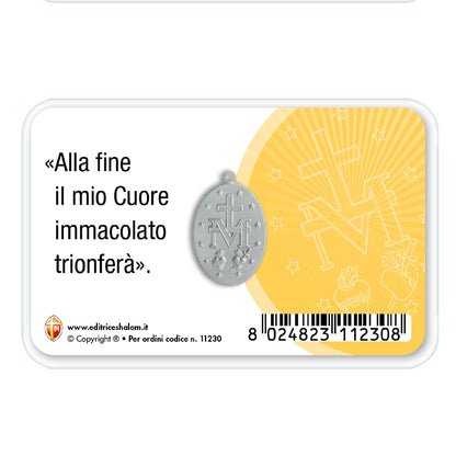 Card plastificata Madonna di Fatima con medaglia Miracolosa e preghiera