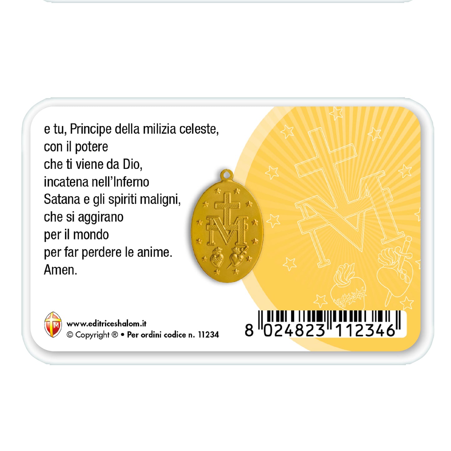 Card plastificata San Michele con medaglia Miracolosa e preghiera