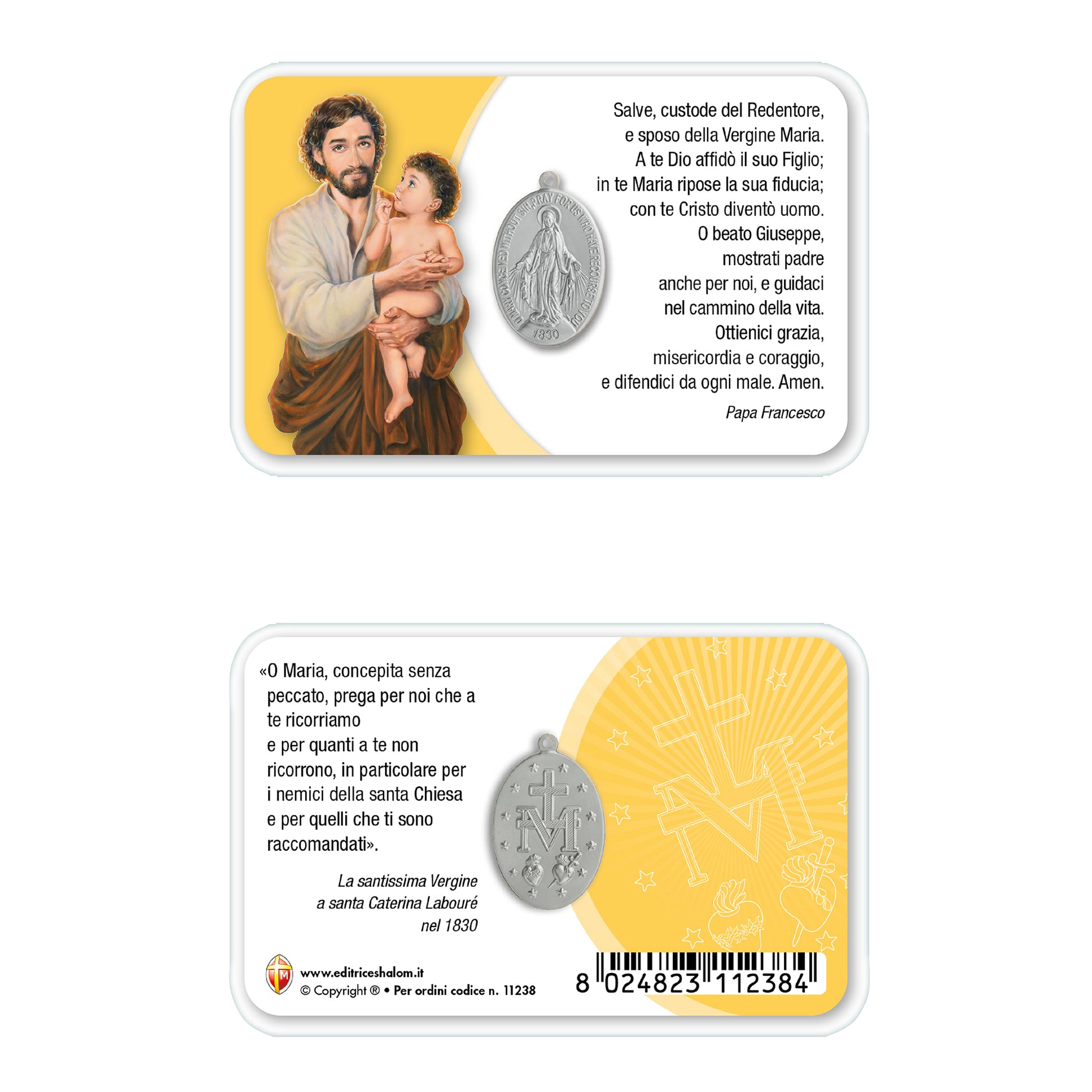 Card plastificata San Giuseppe con medaglia Miracolosa e preghiera